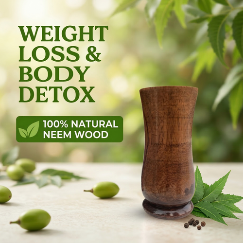 Neem Wooden Glass - Weight Loss & Body Detox - 100% Natural Neem Wood